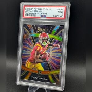 2023 Select Draft Picks Jordan Addison Tie-Dye RC Auto #d /25 PSA 9! Vikings USC